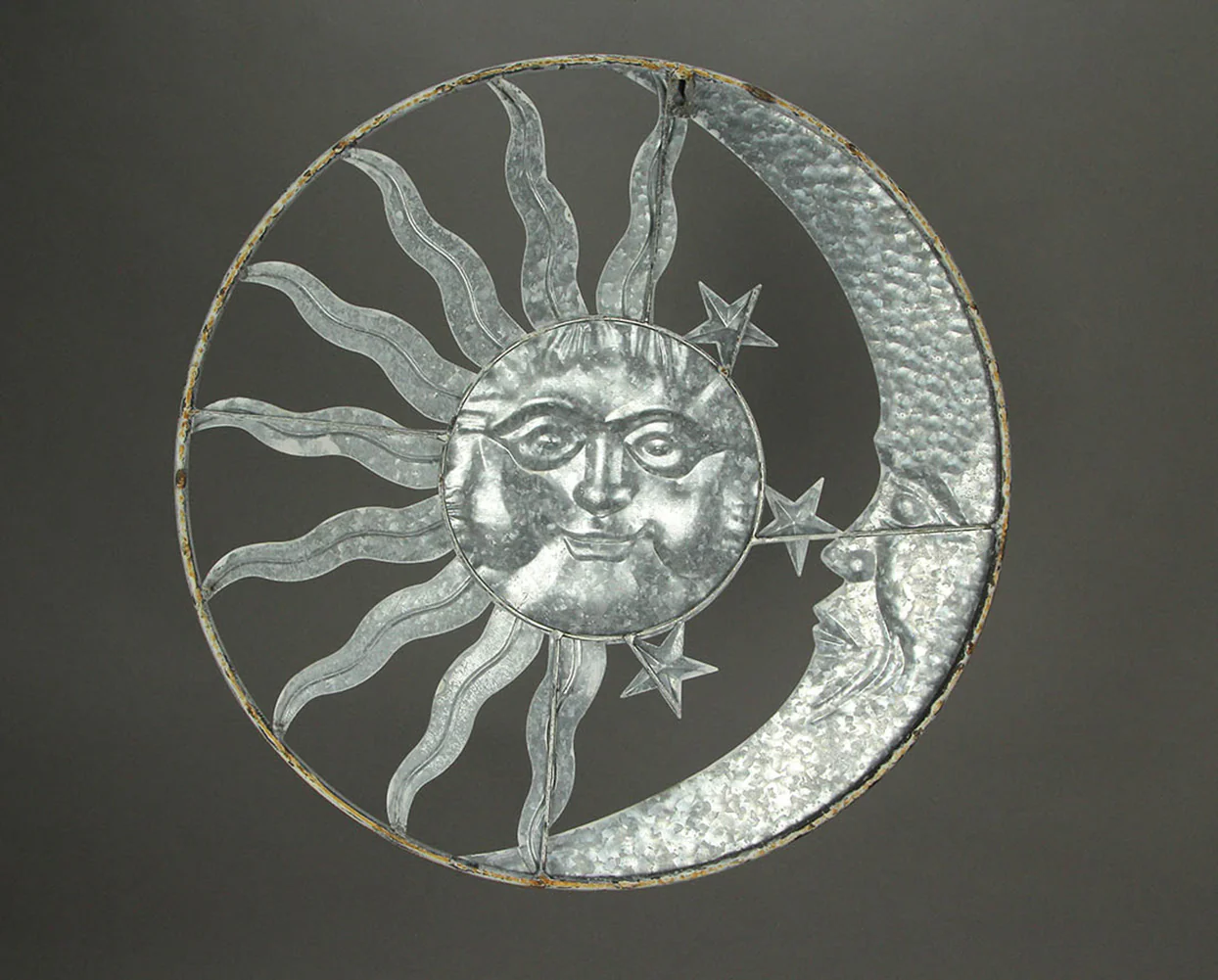 20 Inch Sun Moon Metal Face Distressed White Painted Stars Rustic Wall Hanging - Image 3