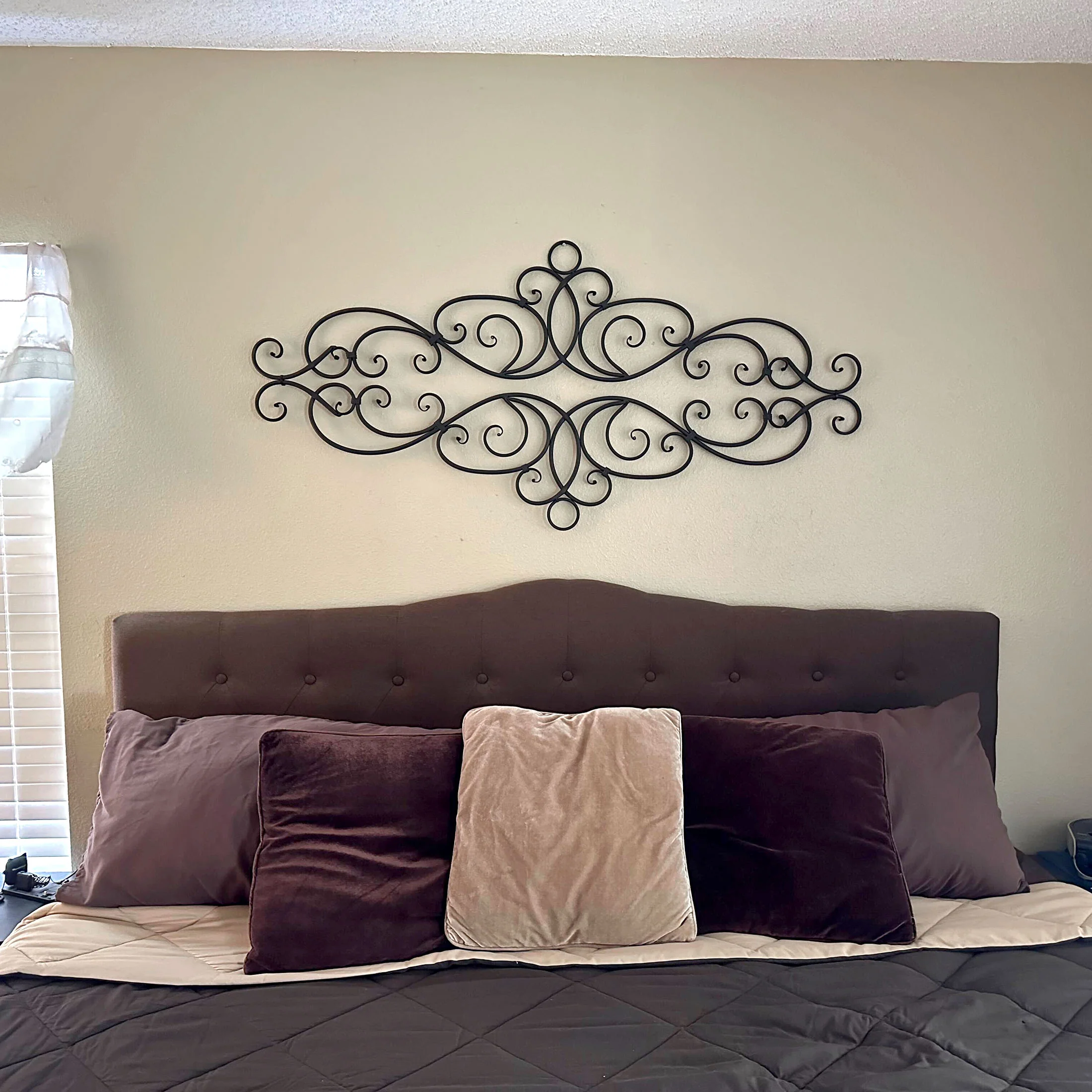 Set of 2 54 Inch Metal Wall Art Scrolls Hanging Door Or Window Decor Antique Bronze Accent Rustic Decorative Arch - Image 4