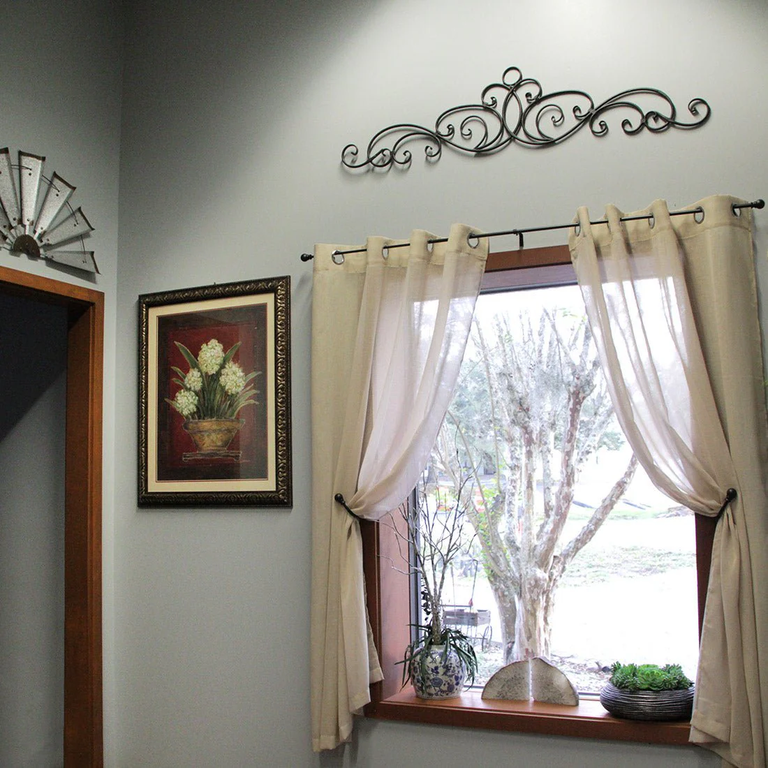 Set of 2 54 Inch Metal Wall Art Scrolls Hanging Door Or Window Decor Antique Bronze Accent Rustic Decorative Arch - Image 6