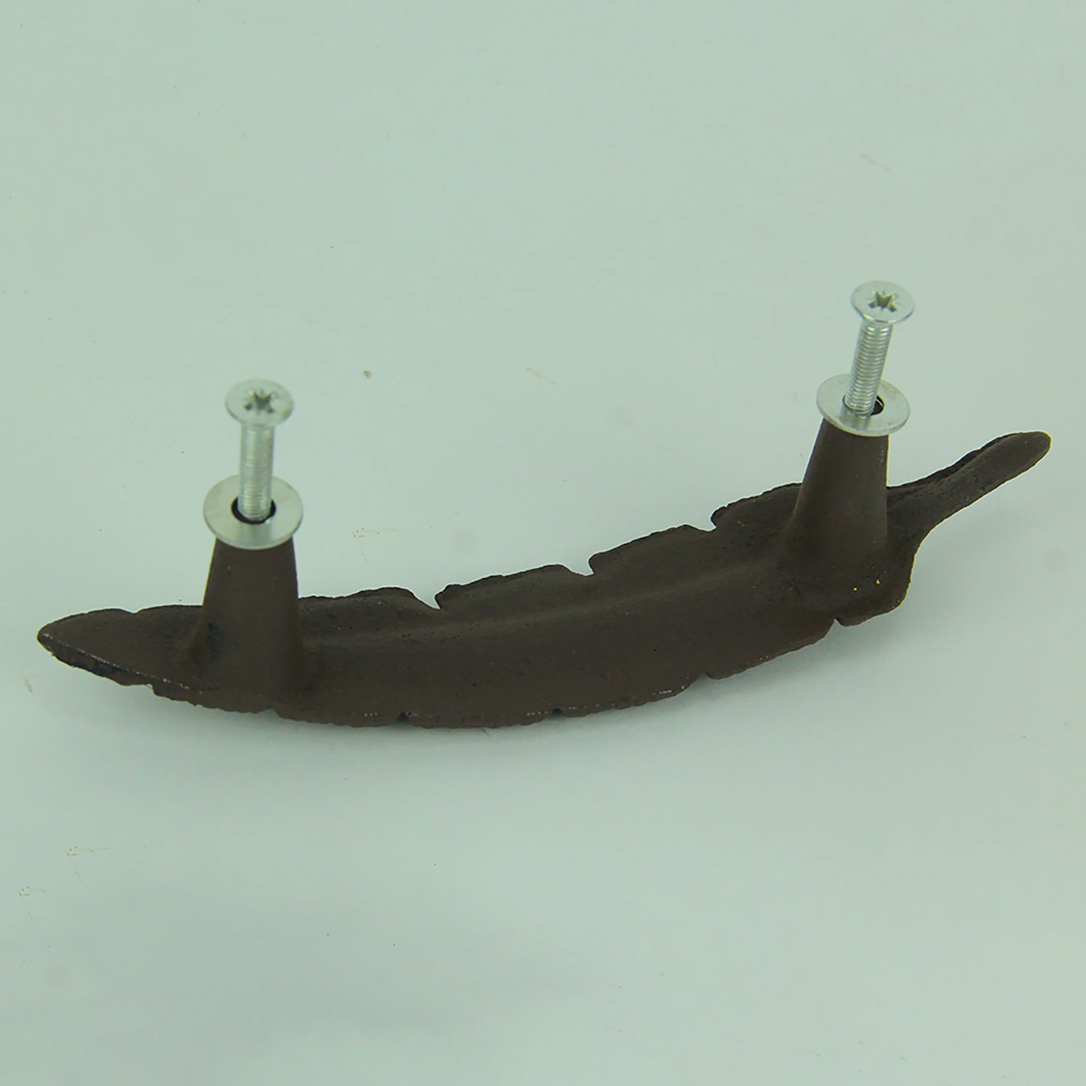Brown Cast Iron Feather Drawer Handle Cabinet Pull Furniture Decor Set of 12 - Image 3