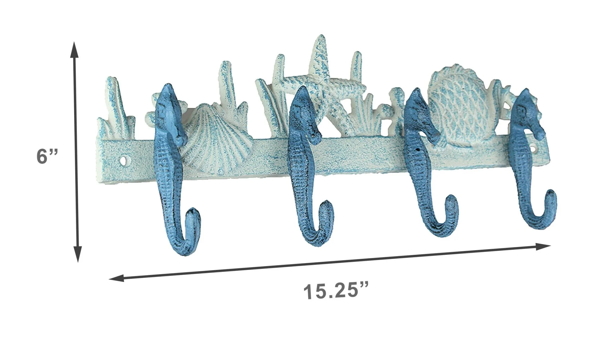 Blue And White Cast Iron Seahorses Decorative Wall Hook Nautical Sea Life Hanging Towel or Coat Rack Beach Home Coastal Accent Decor - Image 4