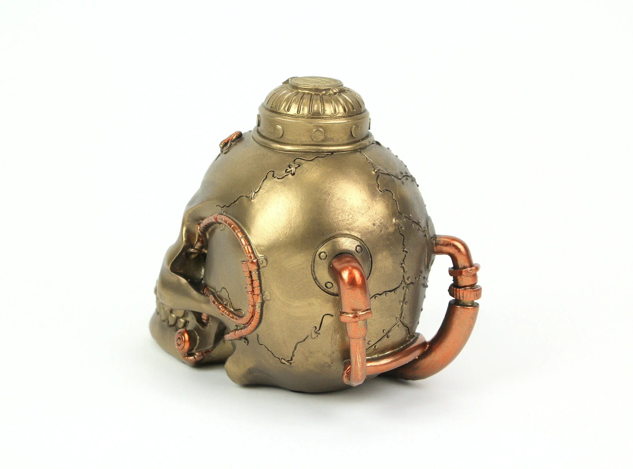 Antique Bronze Finish Steampunk Cyborg Human Skull Tabletop Statue 7 Inches Long - Image 5