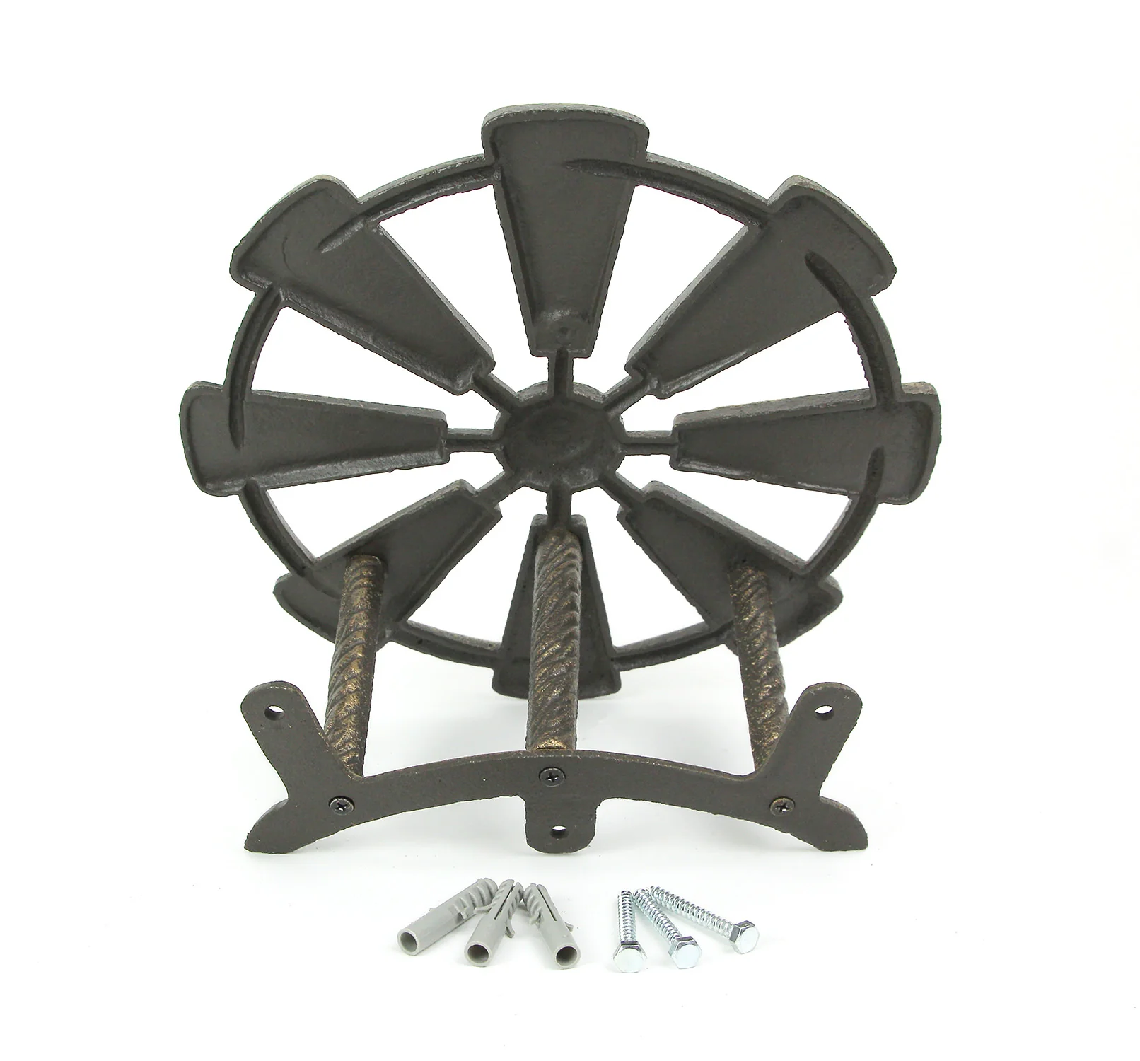 Cast Iron Farmhouse Windmill Decorative Wall Mounted Hanging Garden Hose Holder Bronze Finish - Image 4