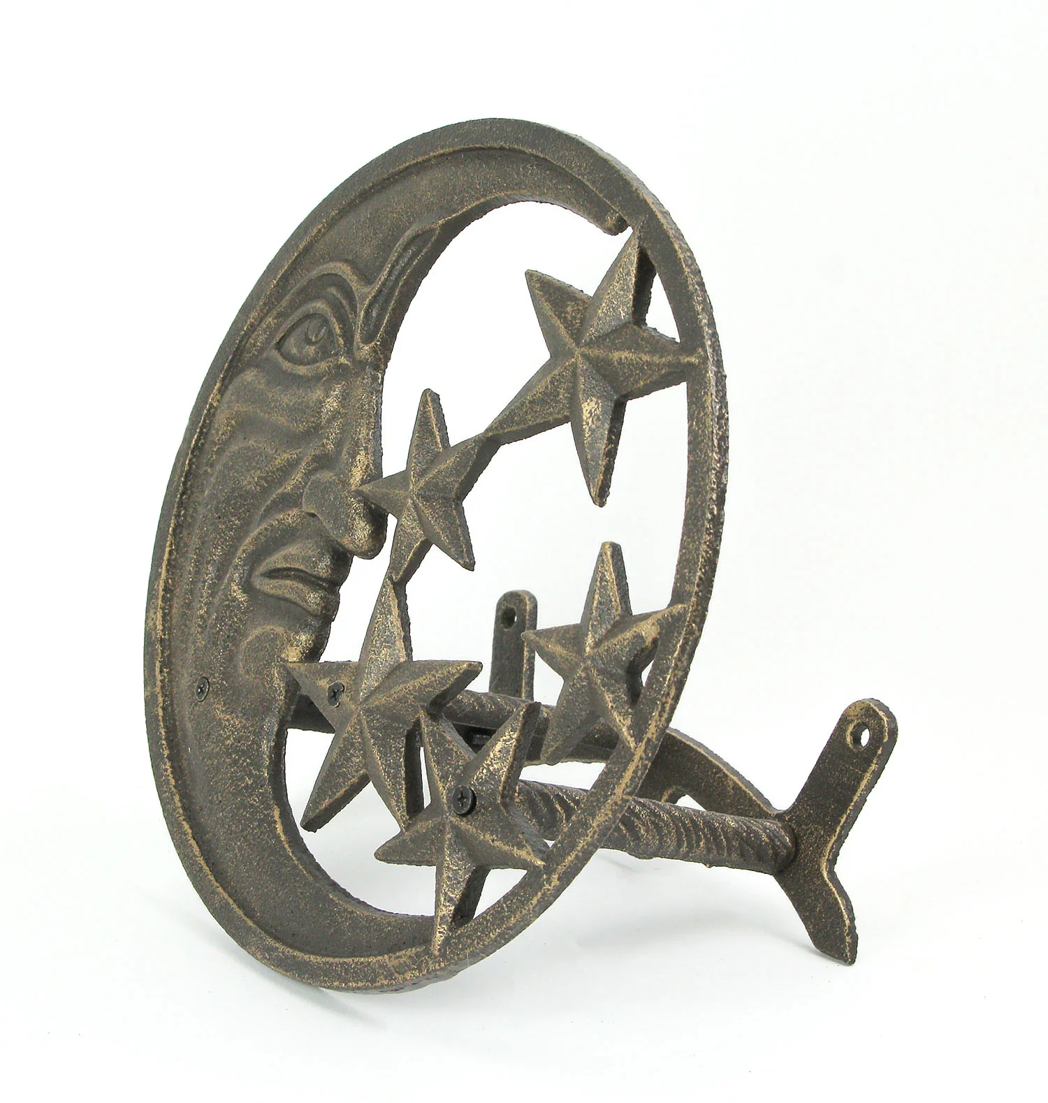 Cast Iron Crescent Moon and Stars Decorative Wall Mounted Hanging Garden Hose Holder Bronze Finish - Image 3