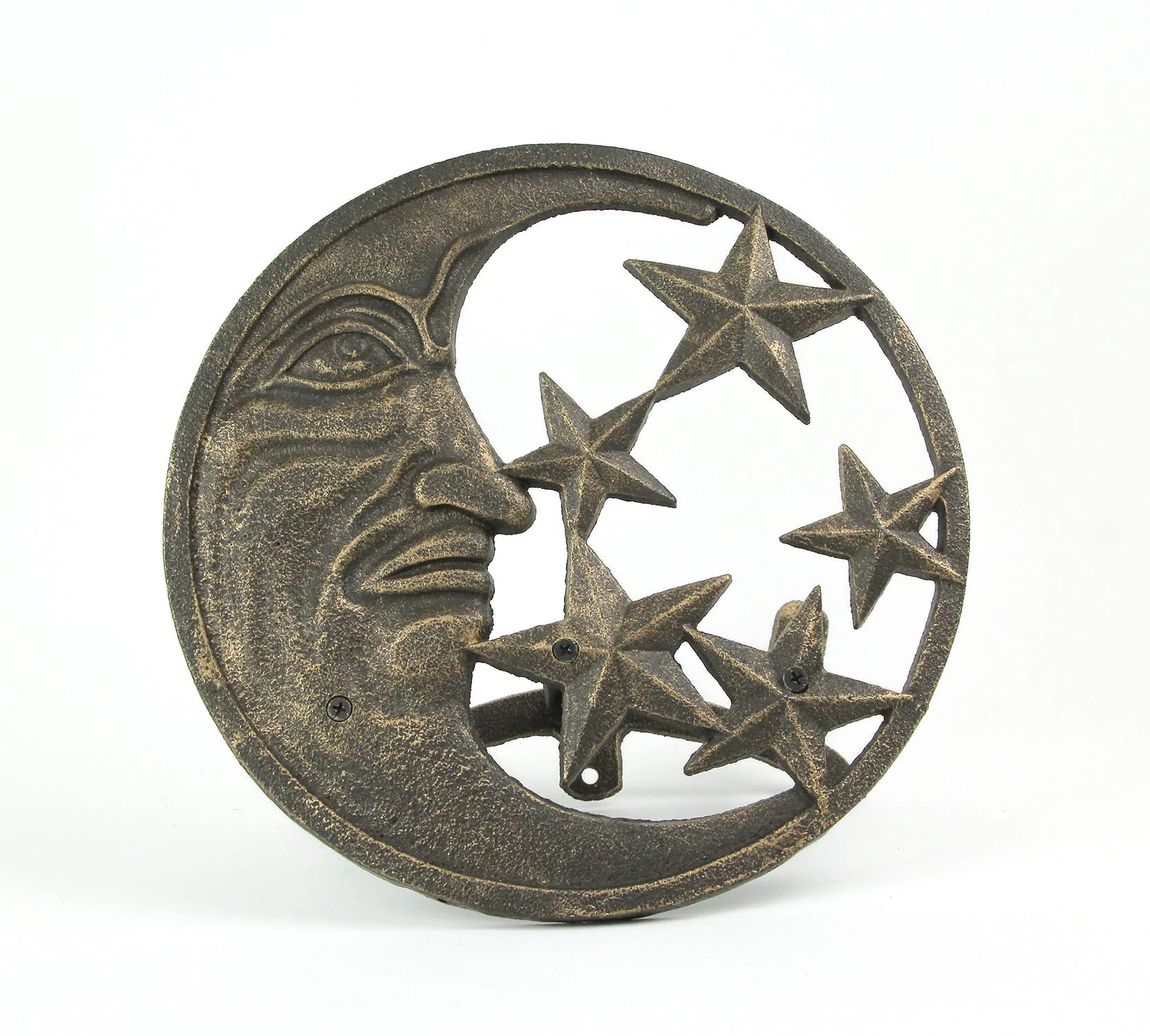 Cast Iron Crescent Moon and Stars Decorative Wall Mounted Hanging Garden Hose Holder Bronze Finish - Image 5