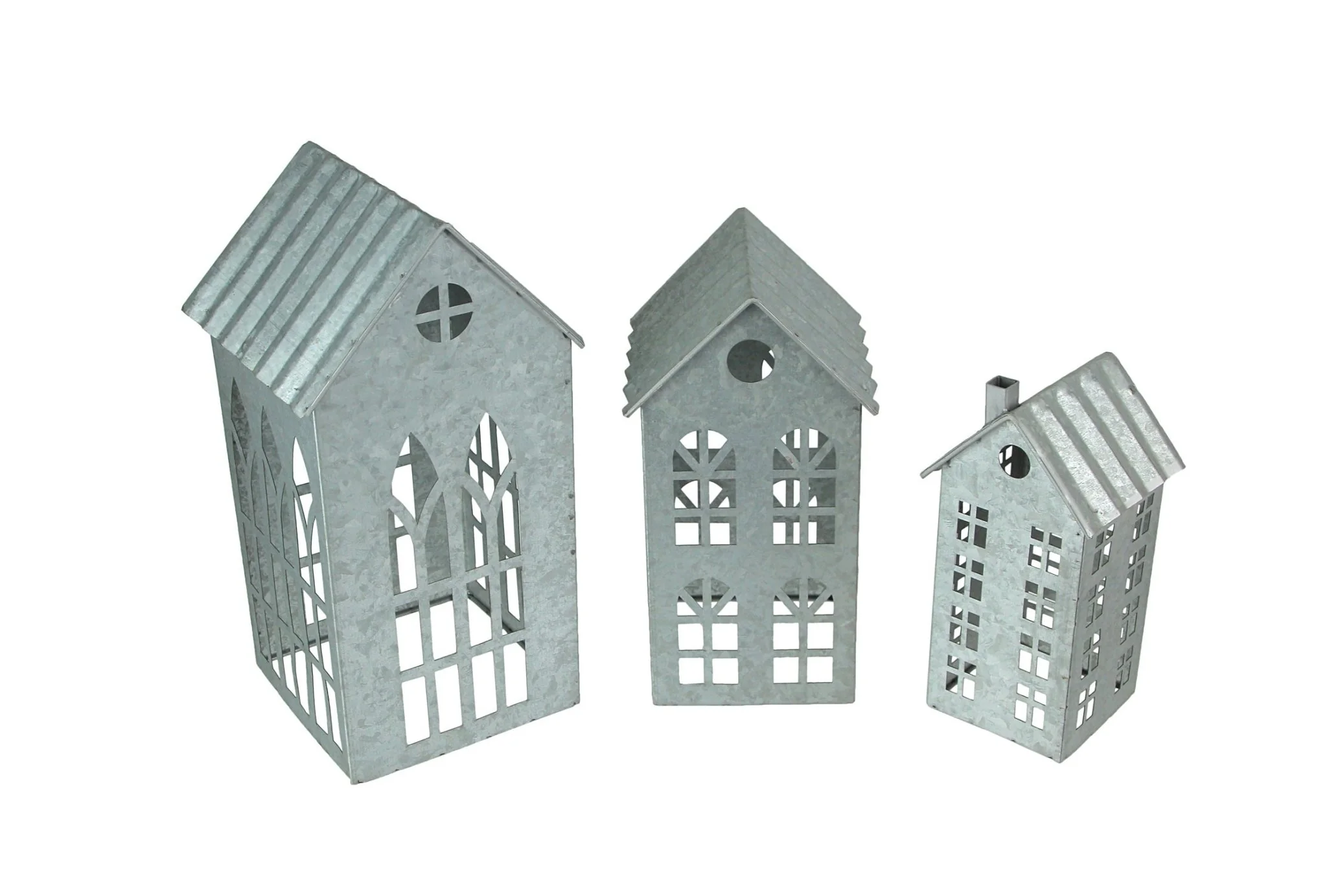 Set of 3 Rustic Country Farmhouse White Metal House Shaped Candle Holders - Image 3
