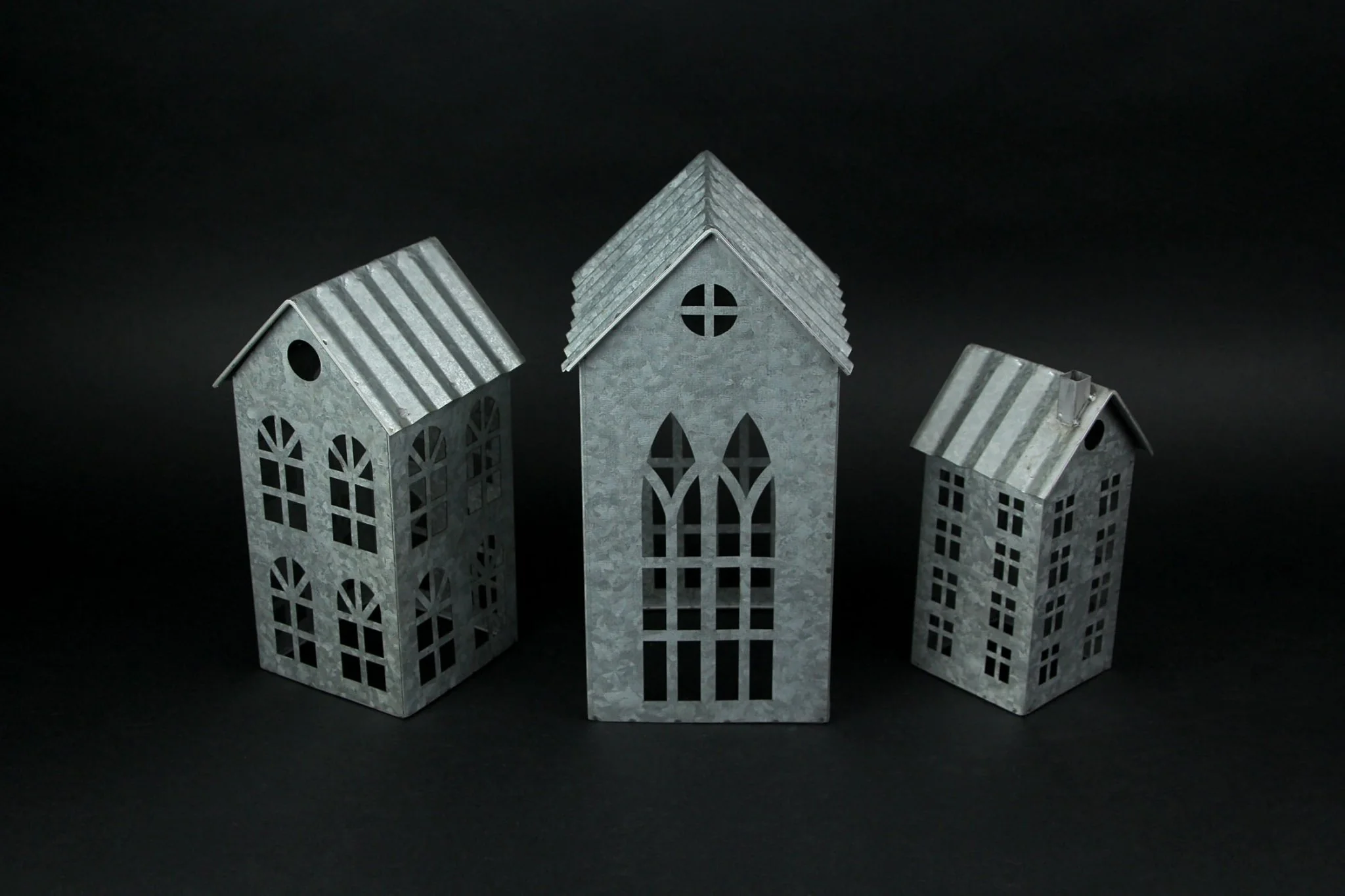 Set of 3 Rustic Country Farmhouse White Metal House Shaped Candle Holders - Image 5